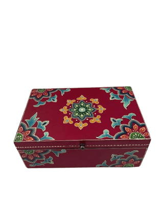 Sachin Art Red Wood And Painted Handcrafted Wooden Box, For Home