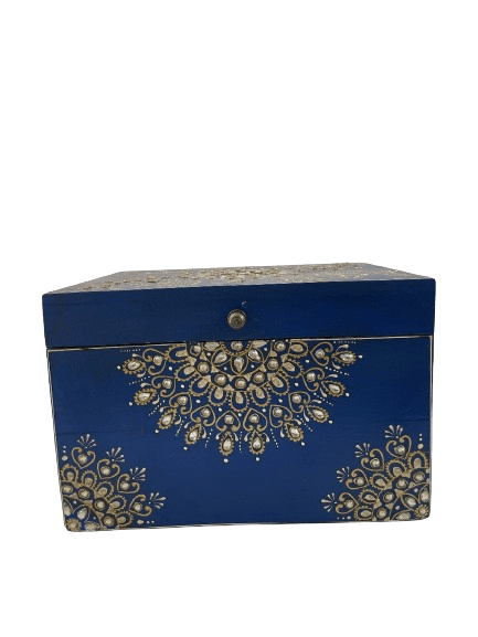 Sachin Art Dark Blue Wood And Kundan Handicraft Wooden Box, For Home