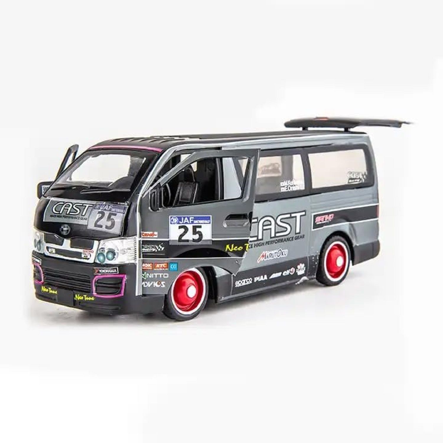 KTRS ENTERPRISE 1:32 Scale Diecast Commercial Vehicle Model Toy Toyota Hiace MPV Pull Back Miniature With Sound Light