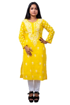 Chikan Art Handicraft Yellow Chikankari Women Kurta