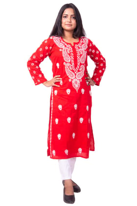 SNAPFAB Chikan Art Handicraft Red Chikankari Women Kurta