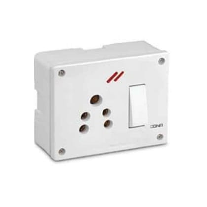 Cona 2216 Super Gold 6A 4 In 1 White Universal Switch Socket Combined with Box pack of 5