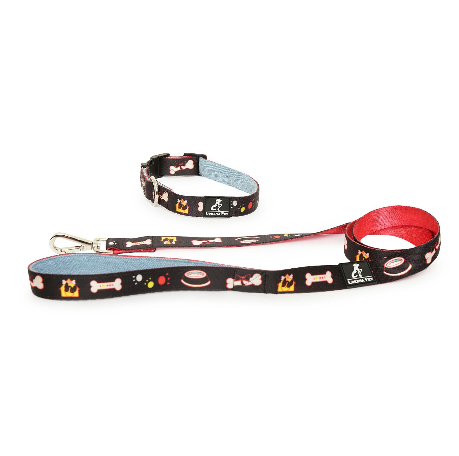 Fashion Multi Black Dog Collar & Leash Set..