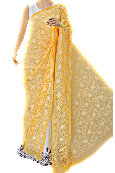 Kalabattu Yellow Allover Tepchi Hand Embroidered Lucknowi Chikankari Dupatta