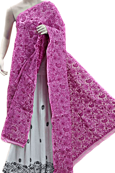 Kalabattu Pink Allover Tepchi Hand Embroidered Lucknowi Chikankari