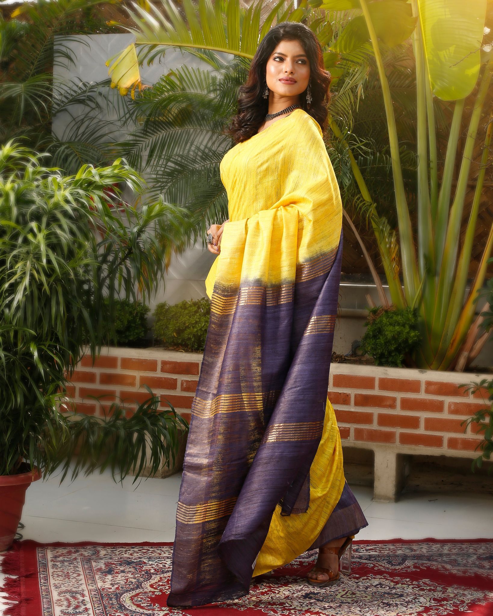 Silkmark Certified Gichcha Tussar Handloom Hand Dyed  Yellow Saree with Blouse-2730