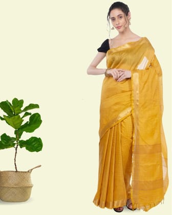 Kota Silk Saree with Running Blouse Zari Border Handcrafted-8505