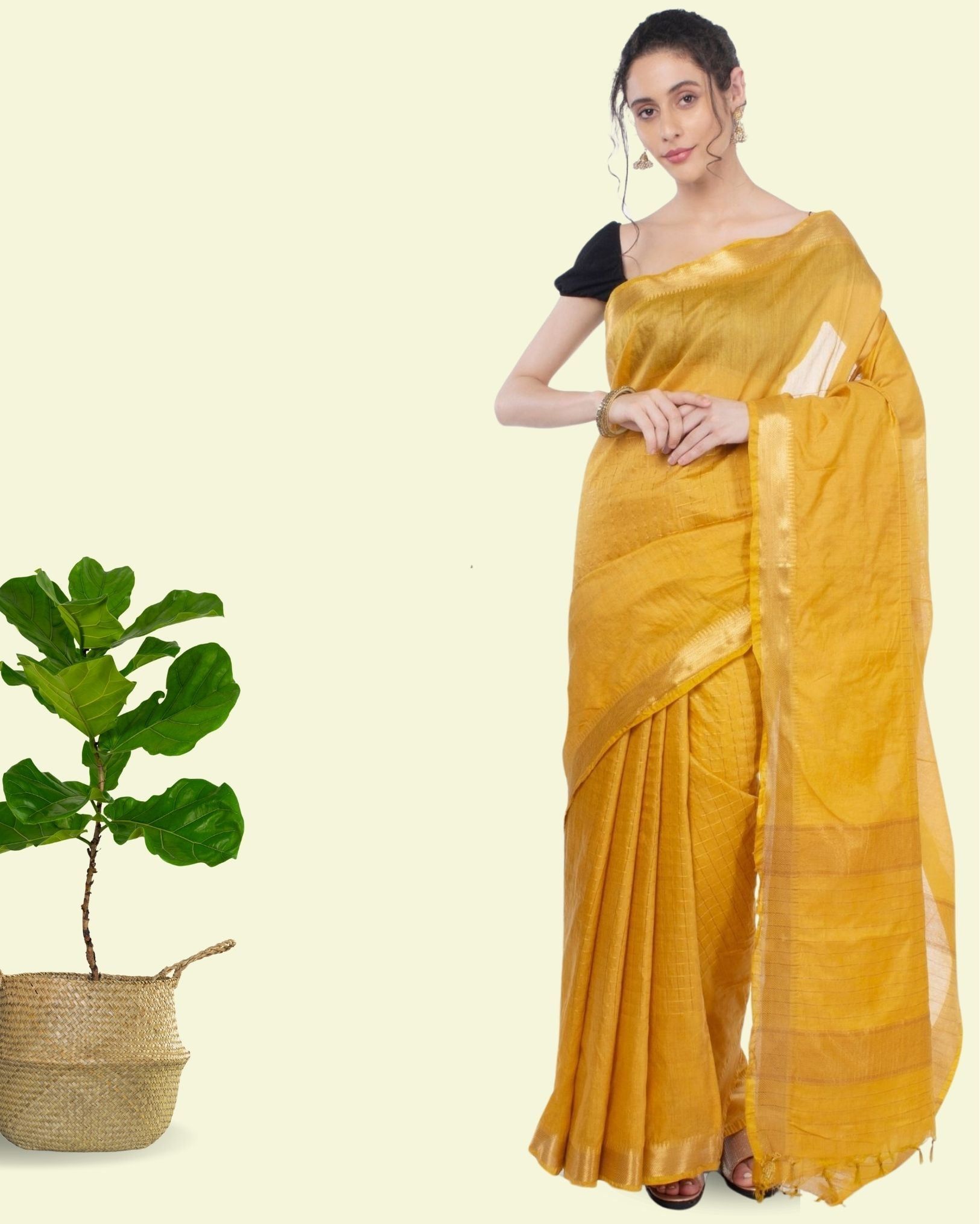 Kota Silk Saree with Running Blouse Zari Border Handcrafted-8505