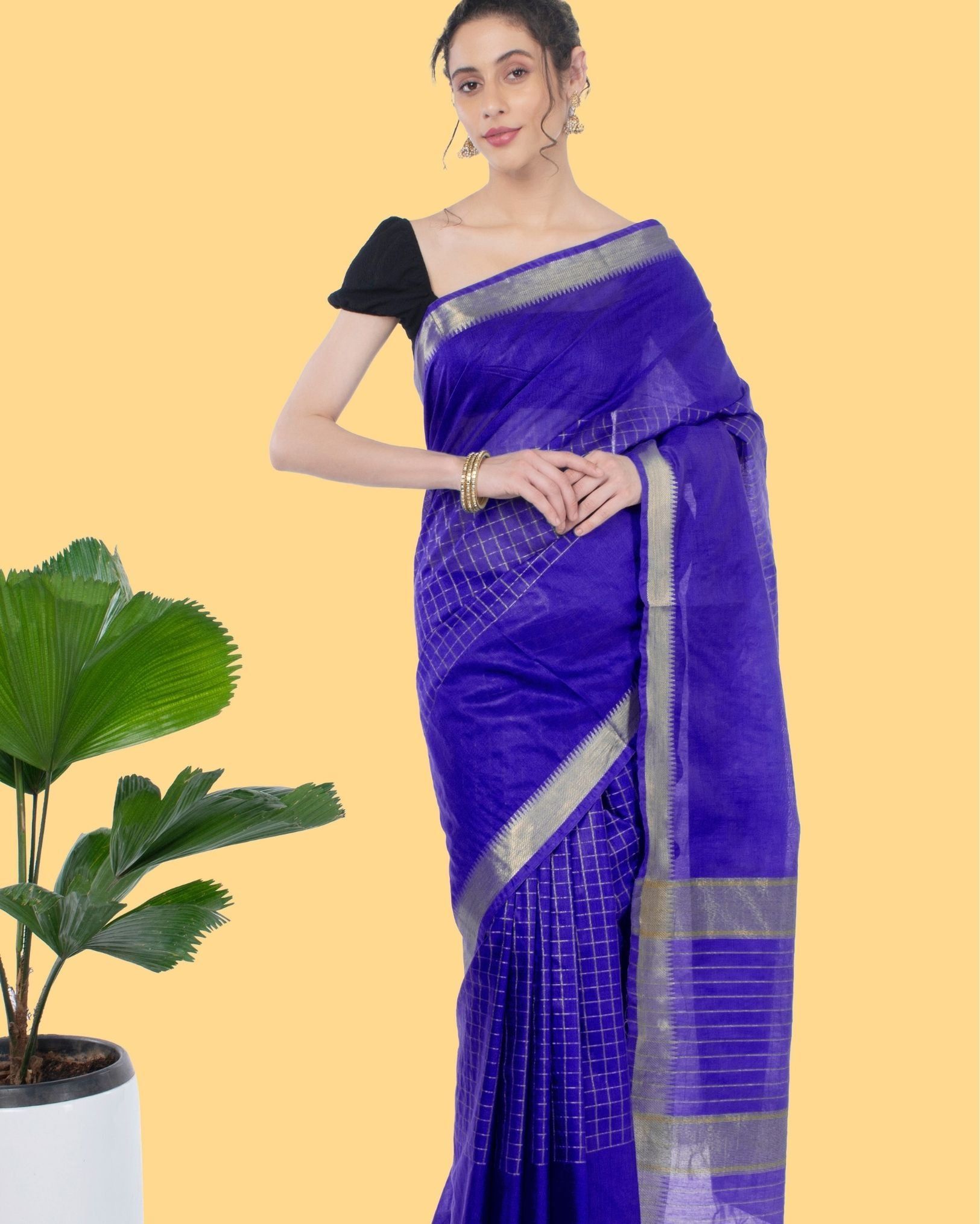 Kota Silk Saree Ocean Blue Color with Running Blouse Zari Border Handcrafted-1580