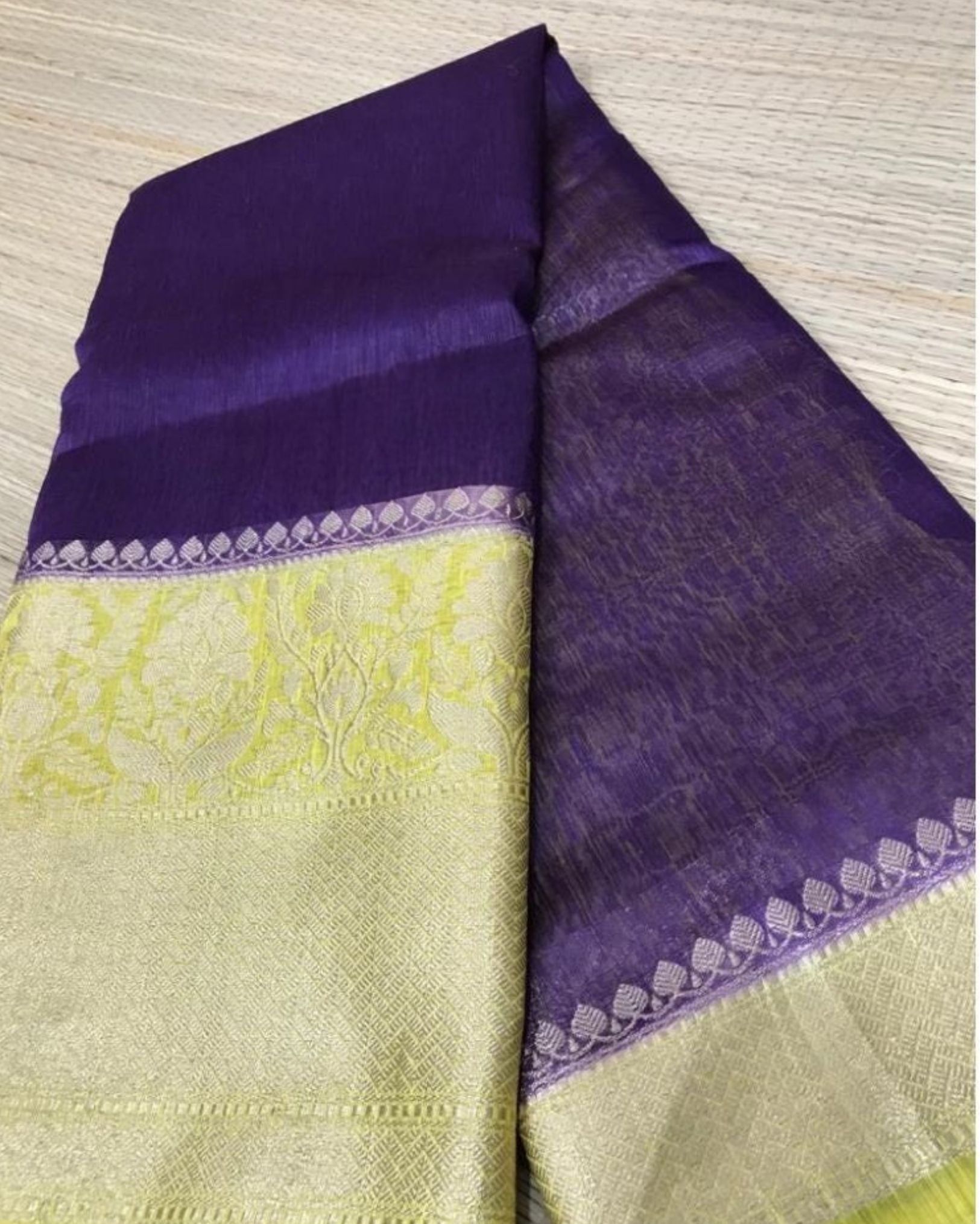 Silk Linen Banrasi Brocade Weaving Handloom Purple Saree with Blouse-9120