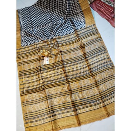 Silkmark Certified Tussar Silk Madhubani Block Print Yellow Saree with Blouse-1948