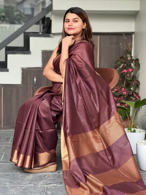 Coffee color dola silk saree with zari weaving work | Cotton saree, Saree, Coffee  colour