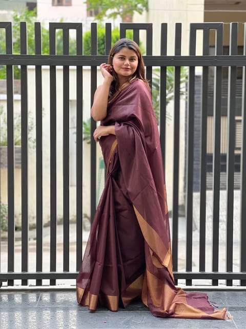 Buy Brown Poly Chiffion Woven Border Work Saree With Matching Blouse.  Online at Best Prices in India - JioMart.