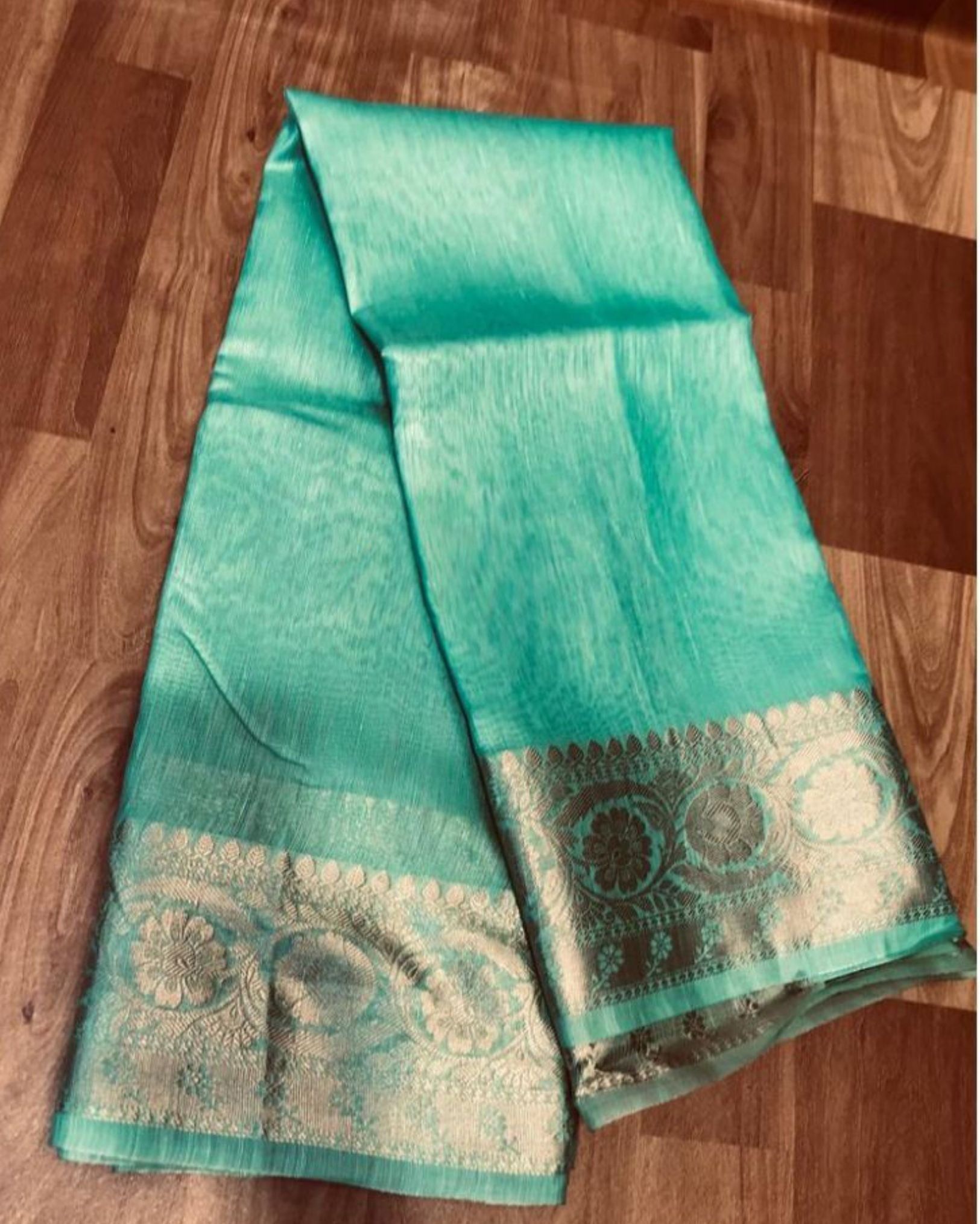 Silk Linen Banarasi Brocade Handloom Winter Green  Saree with Blouse-7845