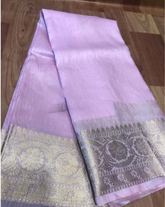 Silk Linen Banarasi Brocade Handloom Violet Saree with Blouse-8656