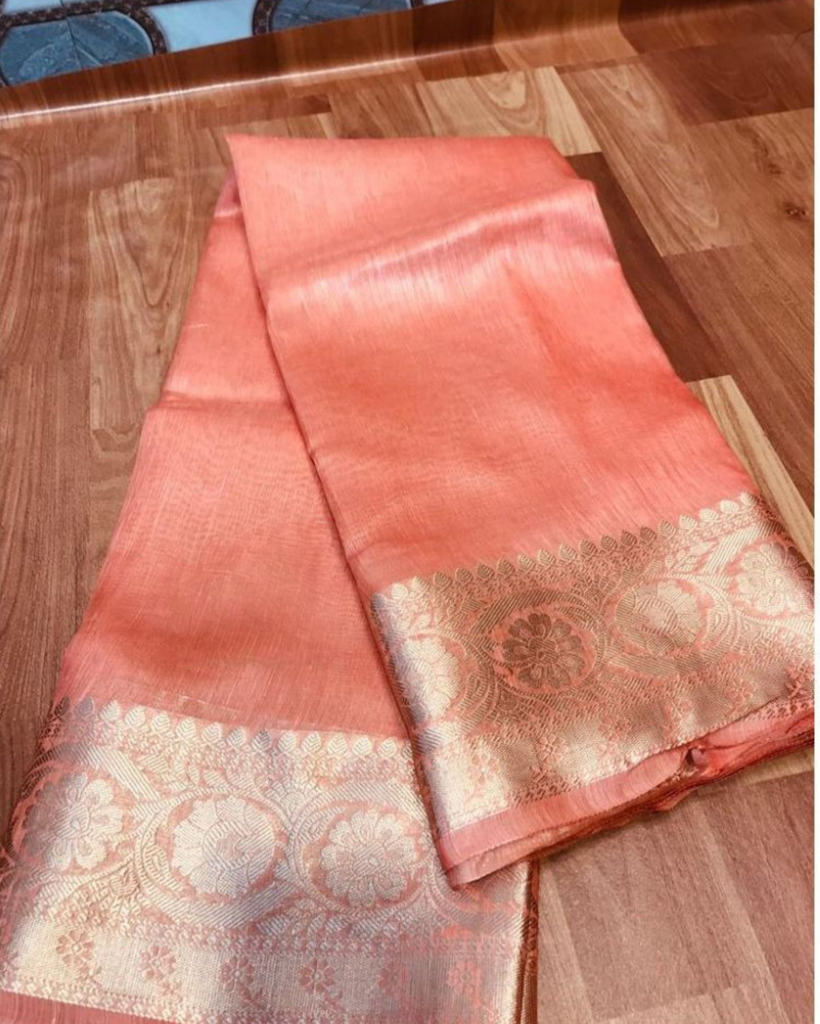 Silk Linen Banarasi Brocade Handloom Sweet Pink Saree with Blouse-1623