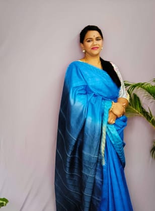 Silkmark certified Chanderi Silk Saree Blue Colour with Running Blouse-5052