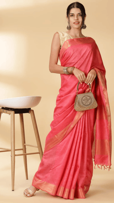 Handloom Jayashree Silk Saree Rose Red Color with Running Blouse-6702