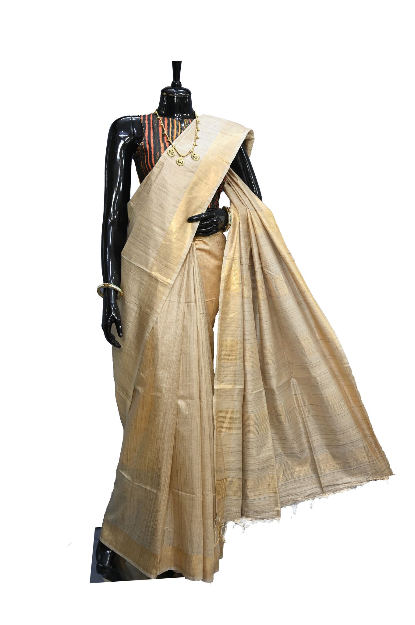 Tasar Silk Saree Woven with Golden Zari Border