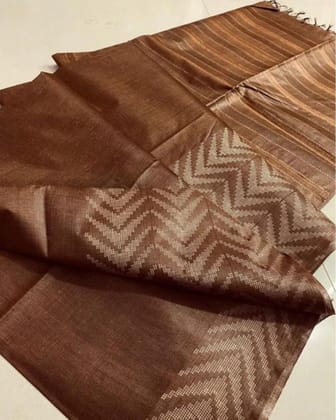 Silkmark certified Chanderi Silk Brown Saree with Running Blouse-3696