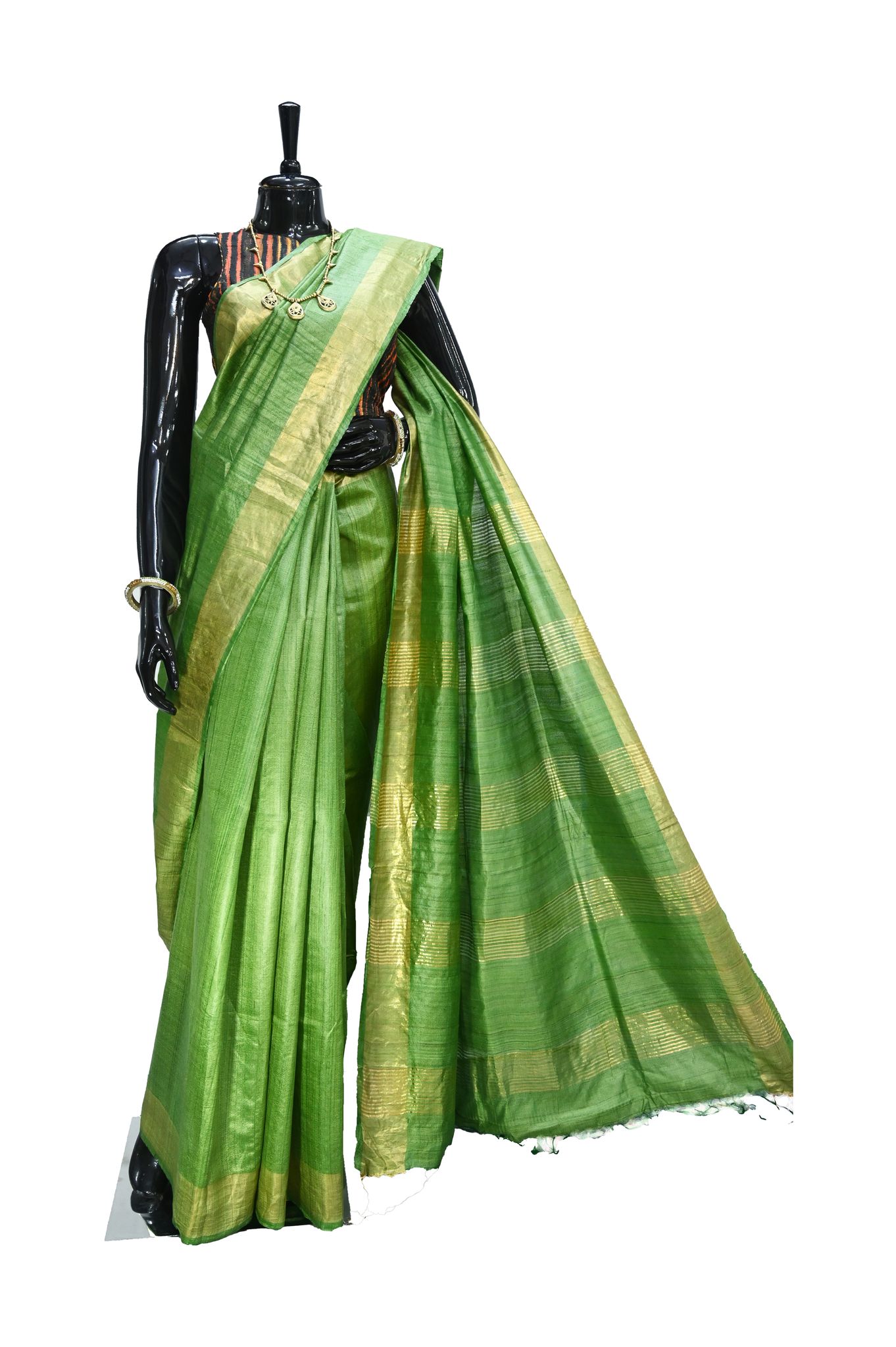 Tasar Silk Saree Woven with Golden Zari Border and Pallu