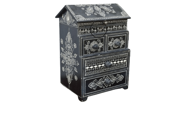 Creative Handicrafts Black Hand-Painted Rajasthani Art Storage Box, Mango Wood Box, For Home