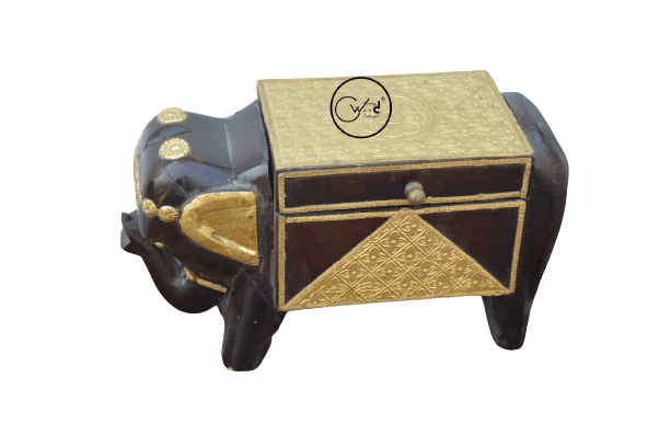 Creative Handicrafts Decorative Hand Painted Wooden Elephant Shape Box for Jewellery, Storage