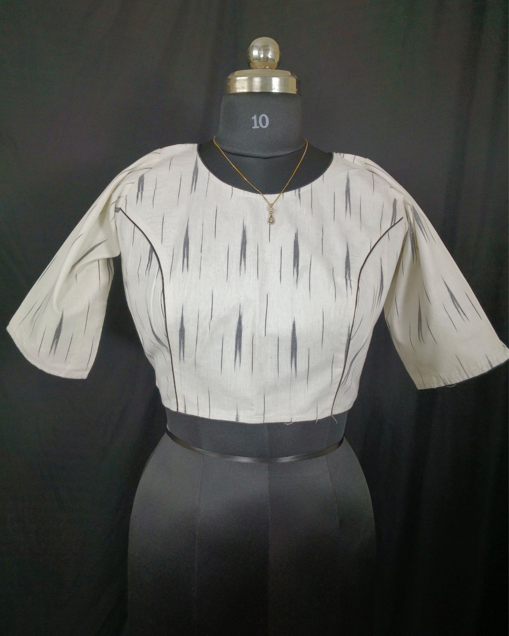 Pure Cotton Blouse Grey Color Ikkat Design (Size: 34-46)-6949