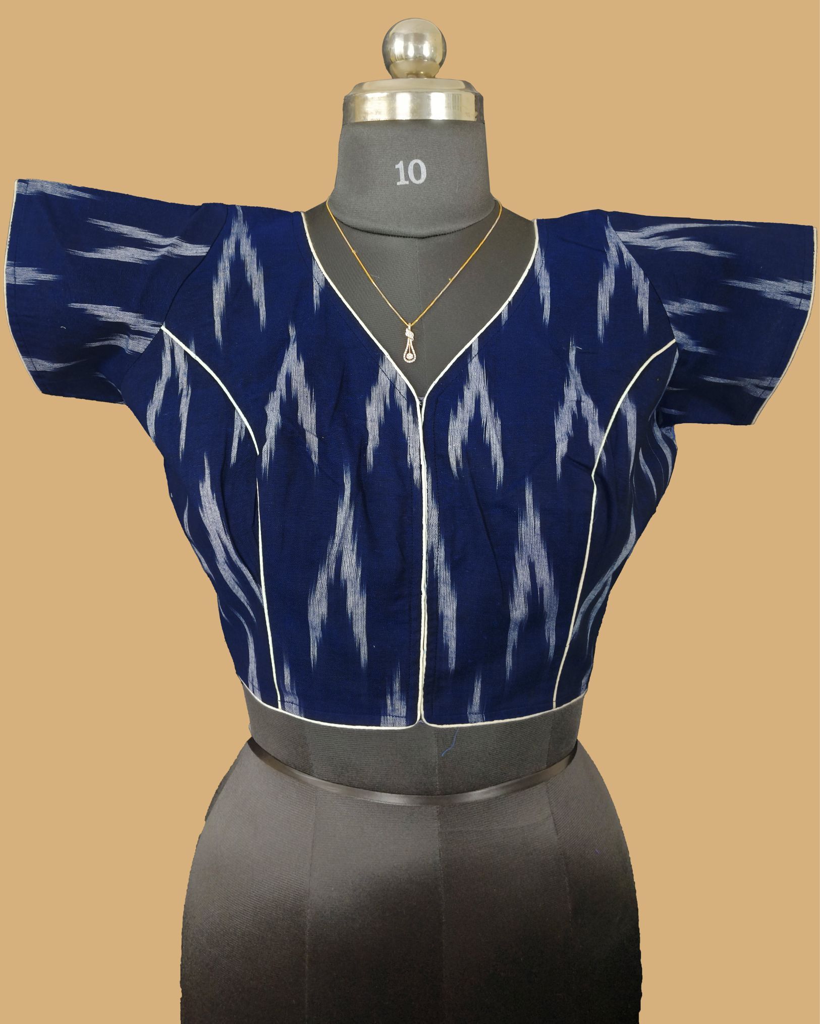 Pure Cotton Blouse Dark Blue Color Ikkat Design (Size: 34-46)-1928