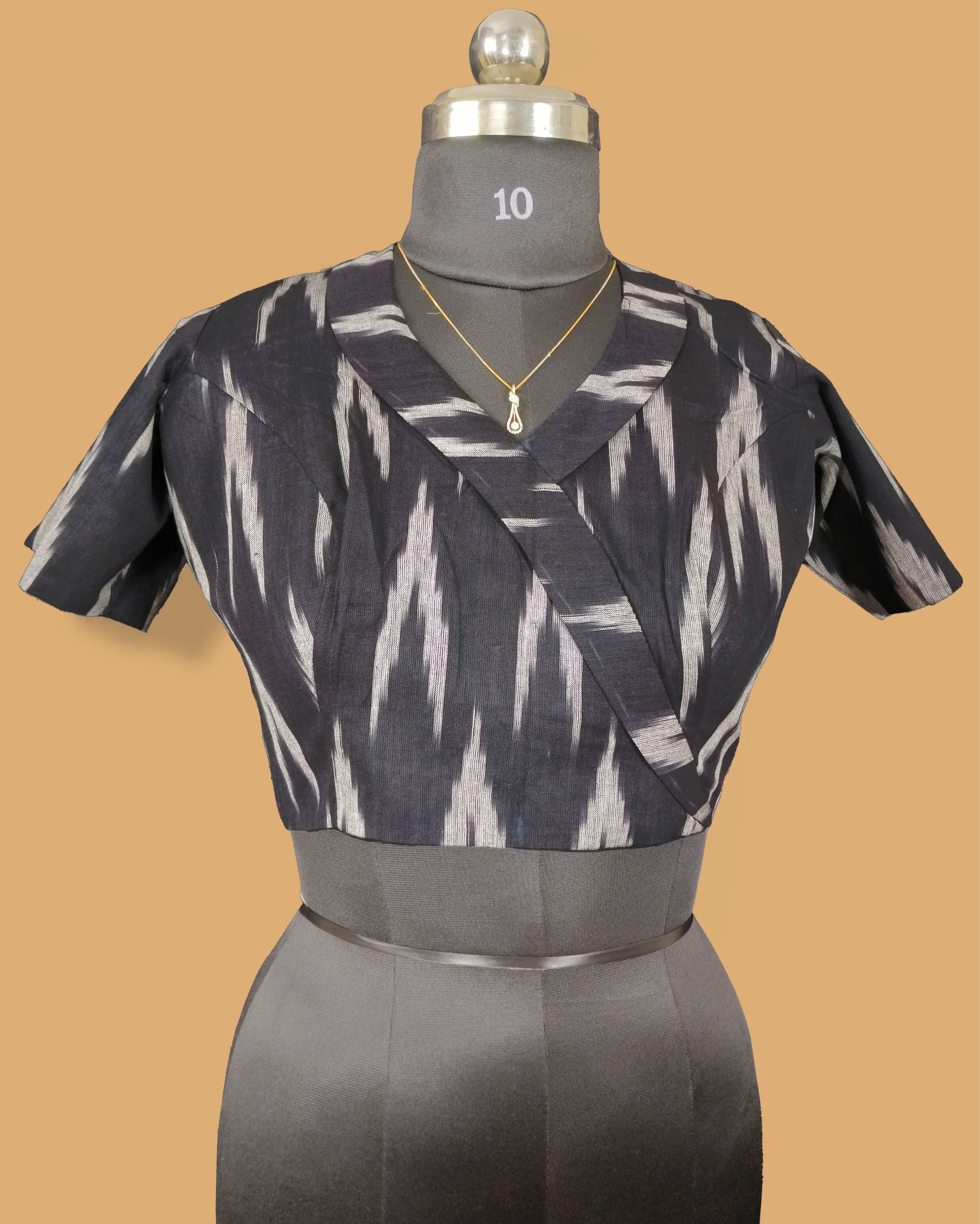 Pure Cotton Blouse Dark Grey Color Ikkat Design (Size: 34-46)-4140