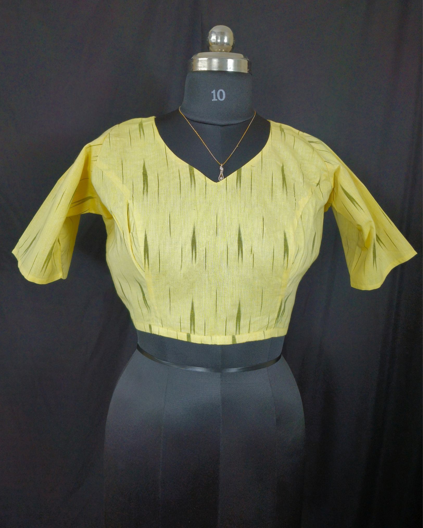 Pure Cotton Blouse Yellow Color Ikkat Design (Size: 34-46)-9759