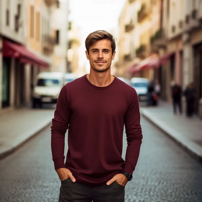 Wine Red Long Sleeve Crew