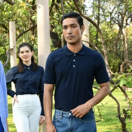 Navy Blue Cotton Pique Polo