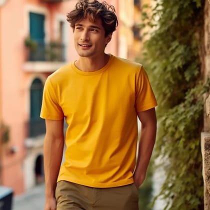 Mustard Yellow Cotton Round Neck T-Shirt