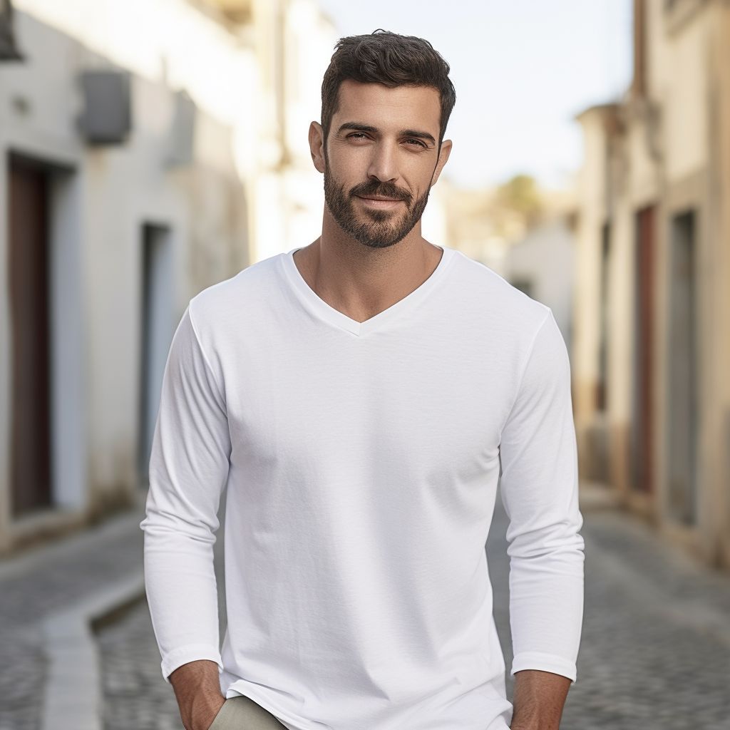 Pearl White V-Neck Long Sleeve Crew