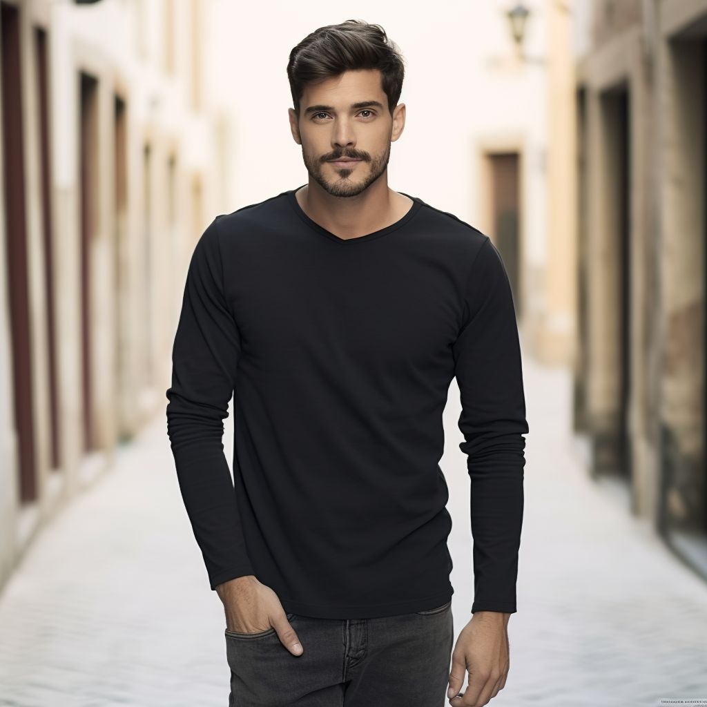 Raven Black V-Neck Long Sleeve Crew