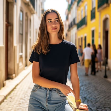 Bria Navy Short Sleeve Crew