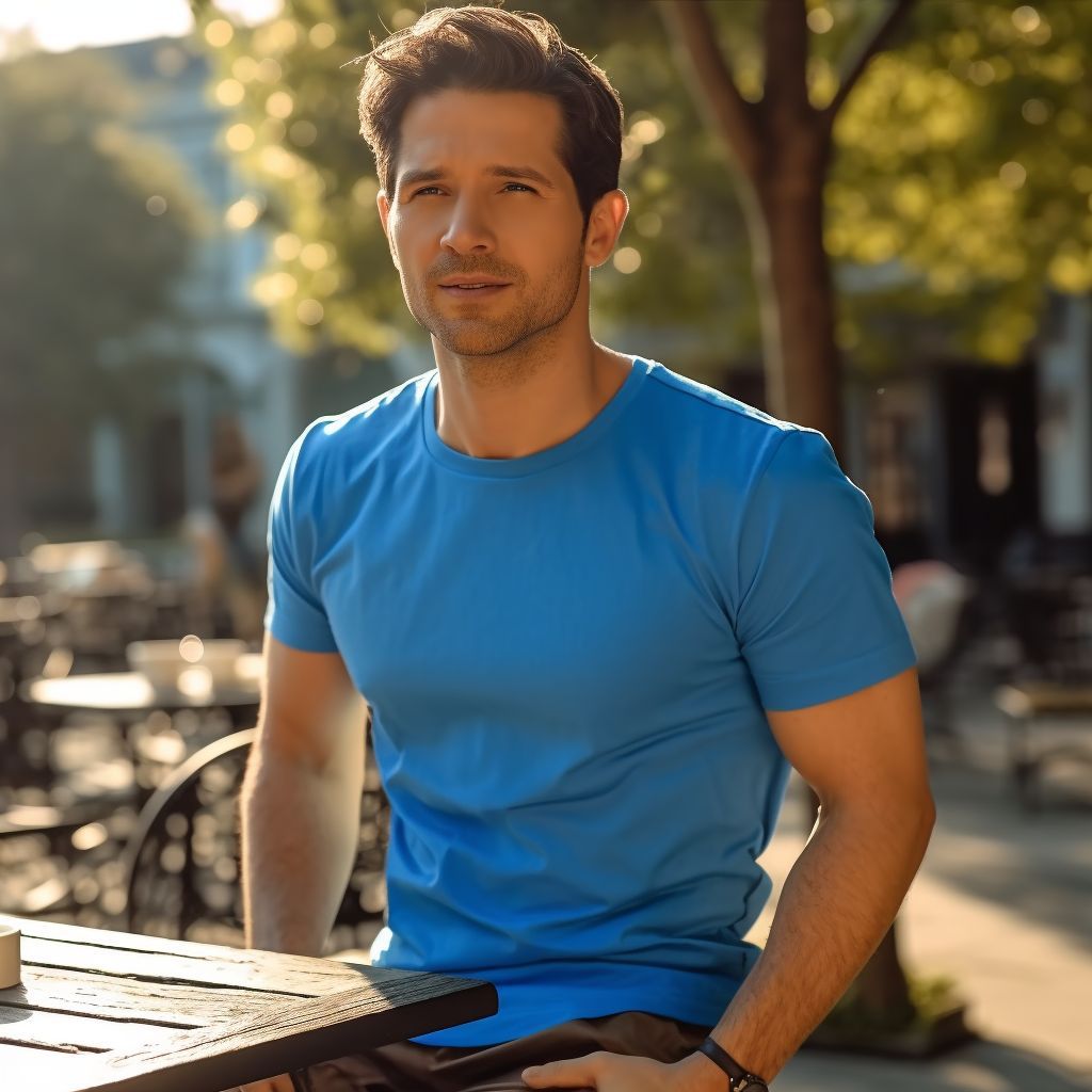 Azure Blue Cotton Crew Neck T-Shirt