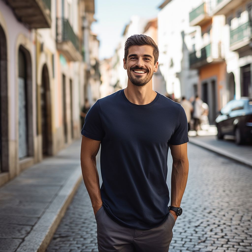 Navy Blue Cotton Round Neck T-Shirt