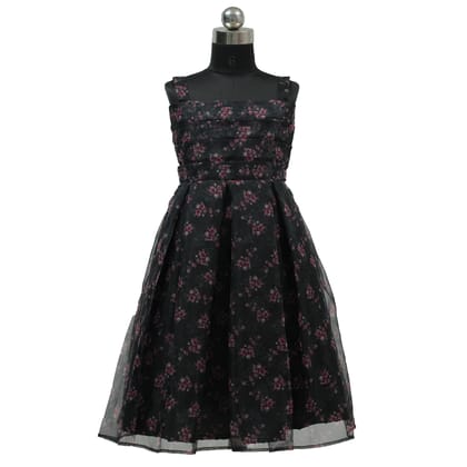 HEYKIDOO Kids Girls Flower Printed Organza Party Frock Dress-Black