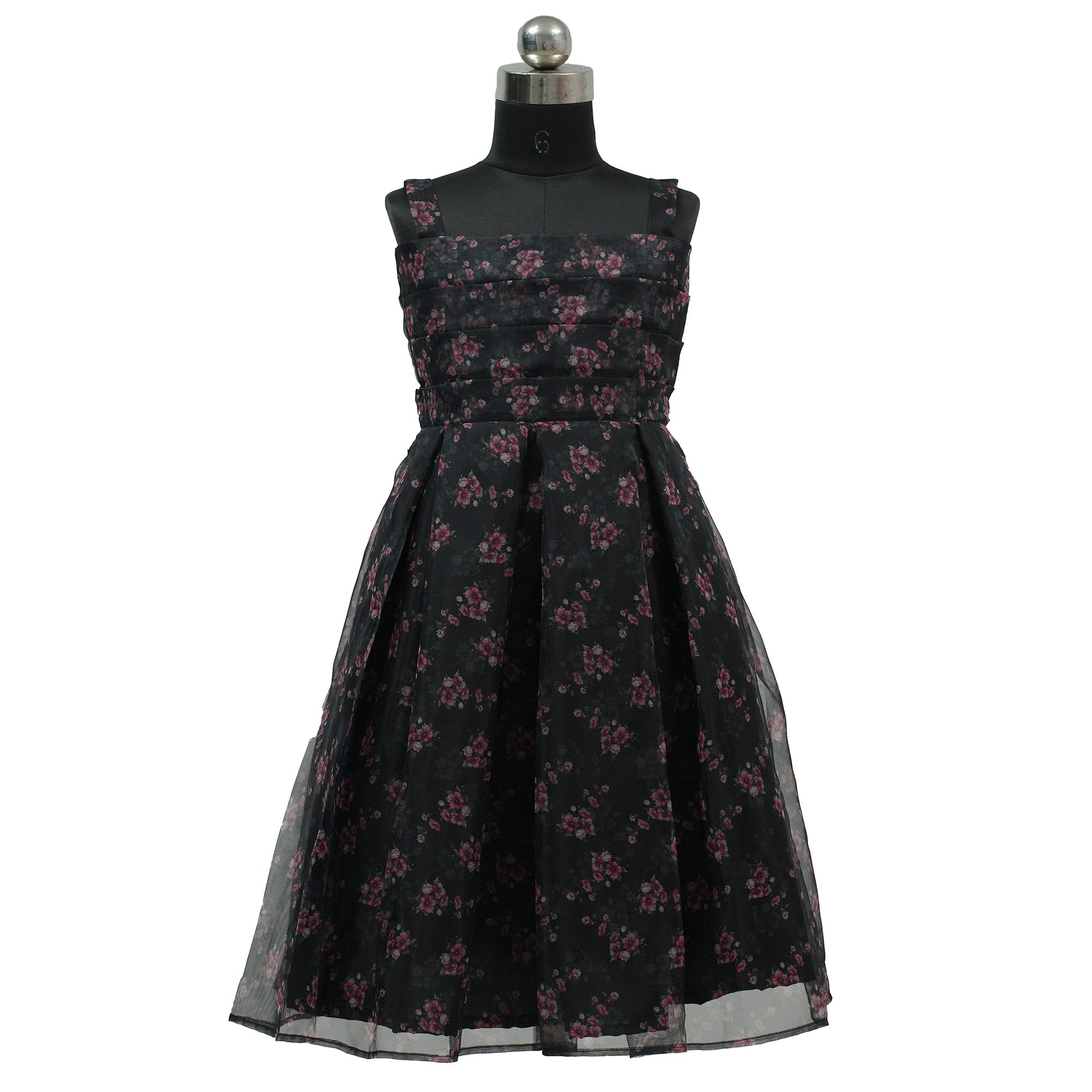 HEYKIDOO Kids Girls Flower Printed Organza Party Frock Dress-Black