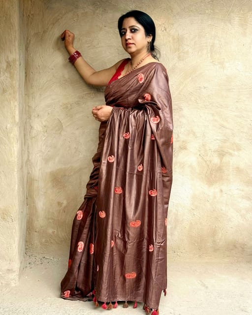 Buy Coffee Brown Color Cottn Silk Saree at Amazon.in