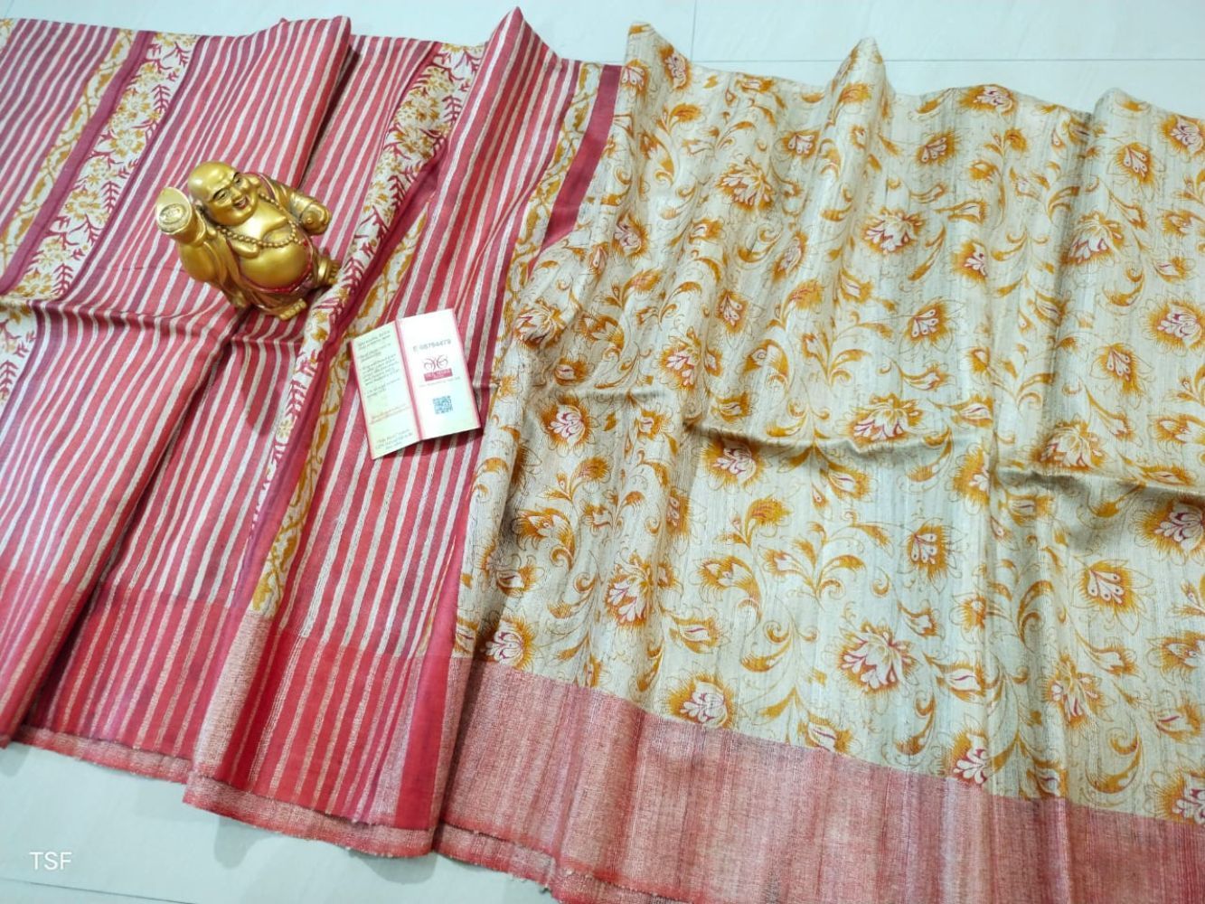 Silkmark Certified Tussar Silk Handloom Handblock Printed Pink Saree with Blouse-8593