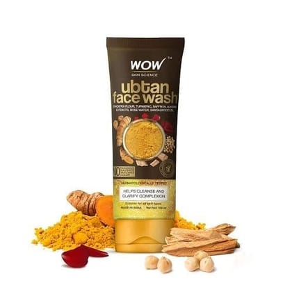 WOW Skin Science Ubtan Cleansing Face Wash | Turmeric & Saffron | All Skin Types | Clear, Glowing Skin | 100% Vegan | Paraben & Sulphates Free | For Women & Men | 100 ml