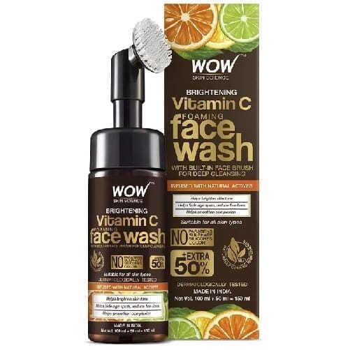 WOW Skin Science Brightening Vitamin C Foaming Face Wash | Built in Brush for Deep Cleansing  All Skin Type 150ml