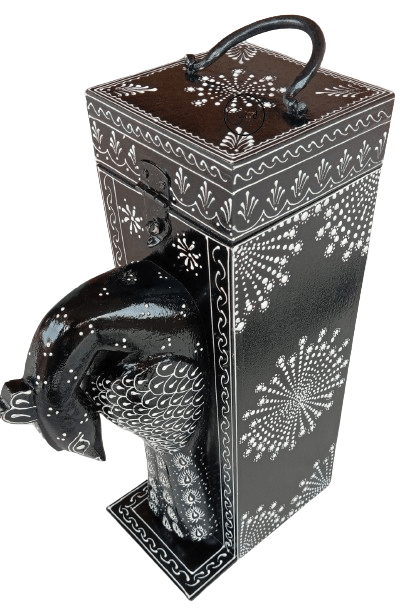 Creative Handicrafts Rectangular Rajasthan Painted Wooden peacock  Head Wine Bottle Holder