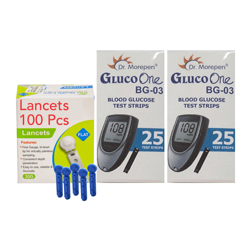 Dr Morepen BG 03 Gluco One 25 Test strips, pack of 2 with 100 lancets