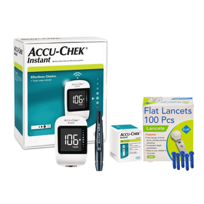 Accu Chek Instant glucometer 10 Free Test Strips with 100 flat lancets