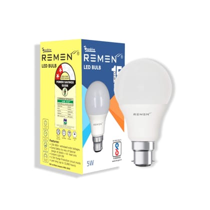 REMEN Base B22 5-Watt LED Bulb (Pack of 1, White)