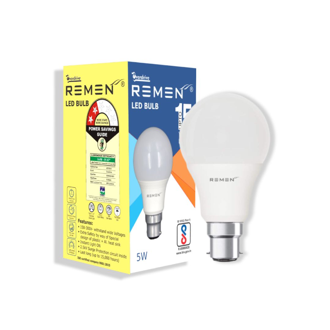 REMEN Base B22 5-Watt LED Bulb (Pack of 1, White)